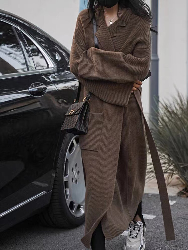 【THE FAN】Solid Color Loose Lazy Long Coat (with Waist String) 58802# ZXX