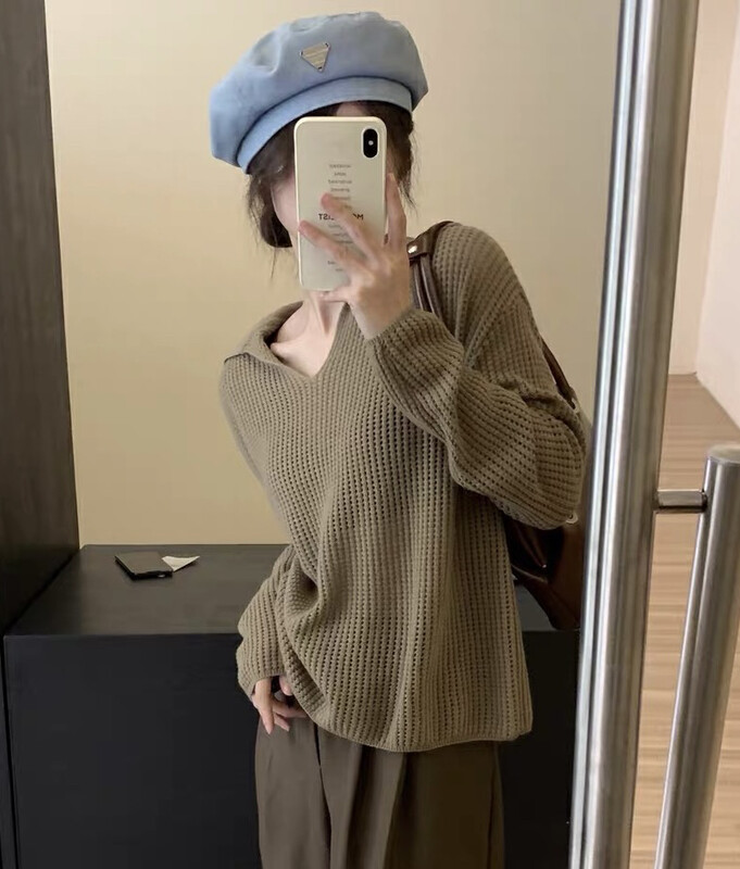 New in autumn!【F·P】Fashion and simple Polo collar solid color knitted sweater 7987# HBX