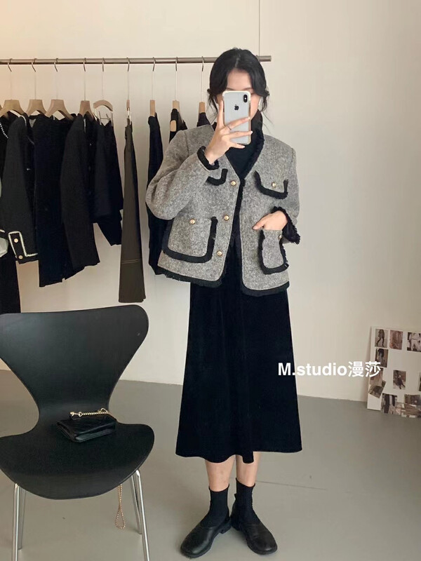 New in winter! [MSTUDIO Mansha] French retro small fragrance single-breasted short coat y7009# HBX