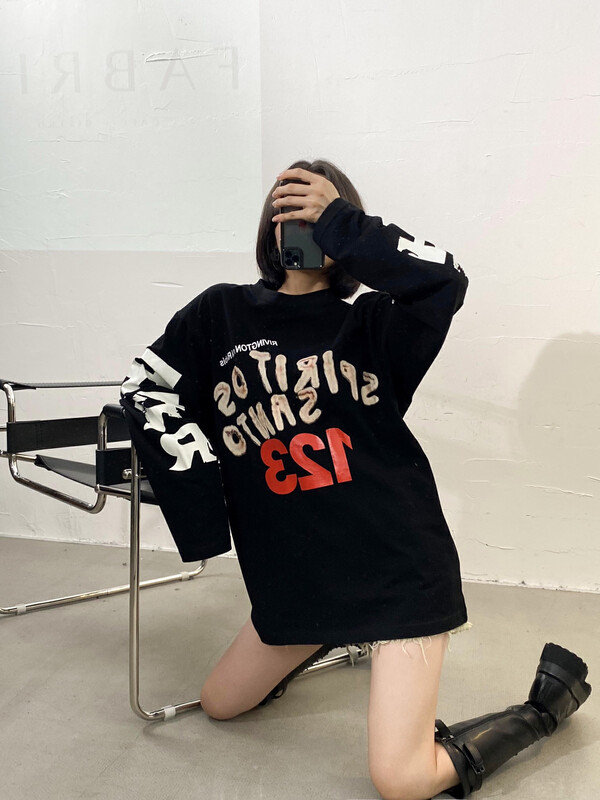【NANCY】Graffiti Alphabet Print Loose American Sweater M7693# WPL