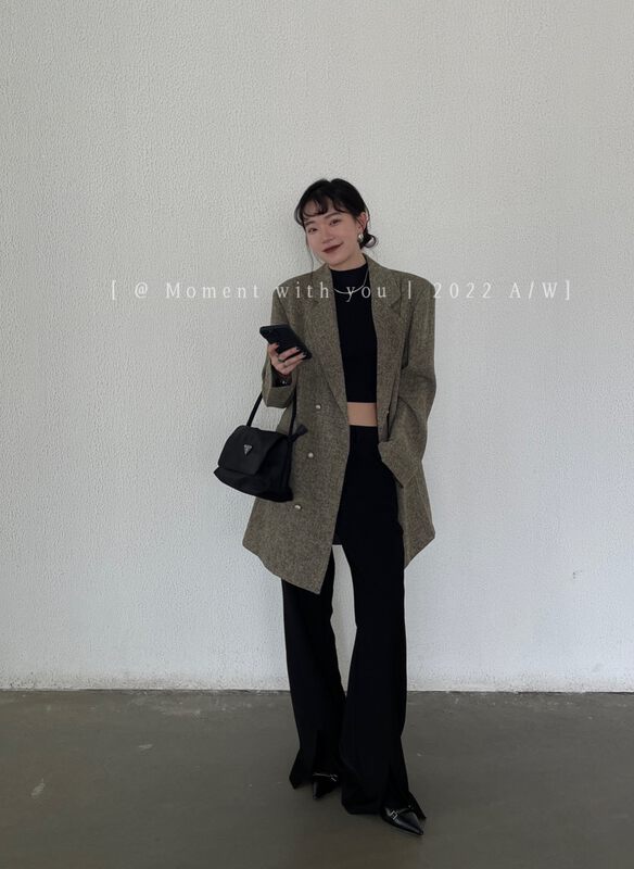 Autumn is new! [MOMENT WITH YOU] Xiaoxiangfeng Korean version stand-up collar double-breasted loose fashion atmosphere simple solid color coat J057# LSW