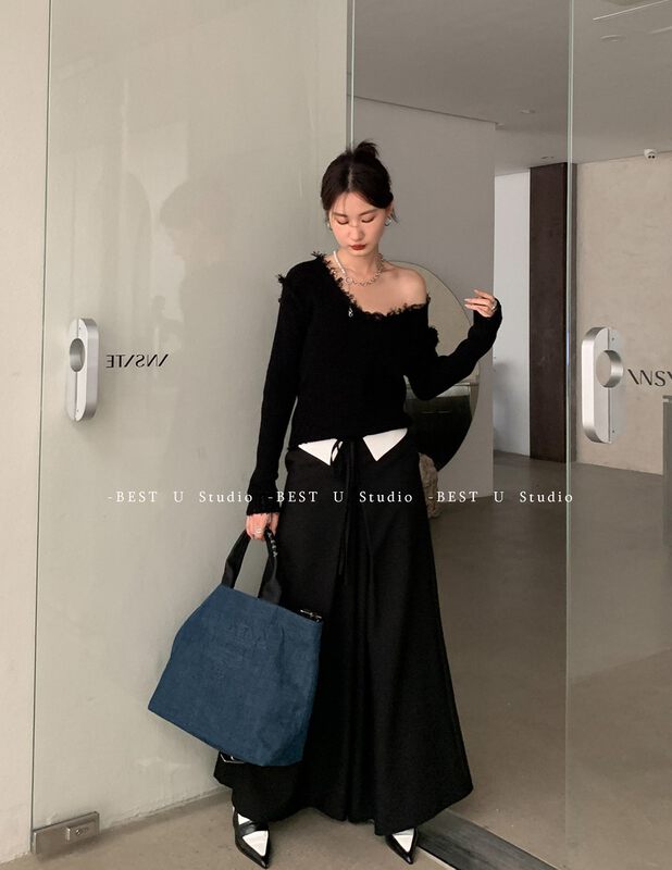Autumn is new! [BEST U] High Street Contrast Wide Leg Trousers (with Belt) 60307# LSW