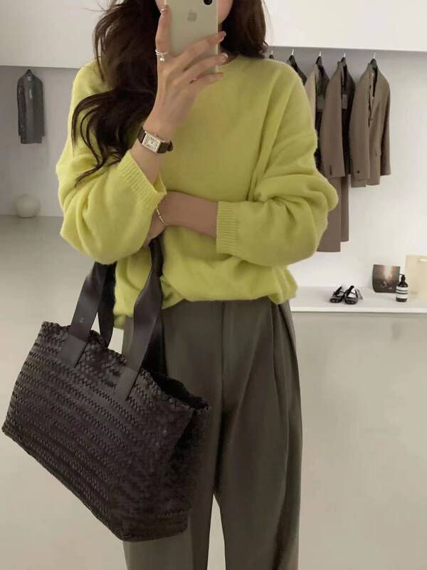 New in autumn! [WANNA] Korean round neck casual simple warm sweater 96129# ZXL