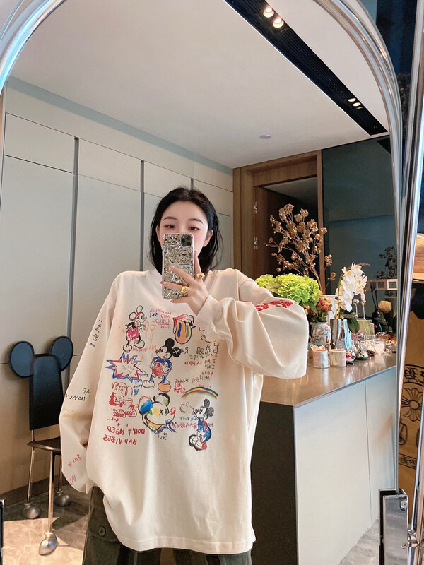 New in early autumn! [NANCY] niche design graffiti Mickey Mouse print long-sleeved T-shirt YS1-9306# WPL