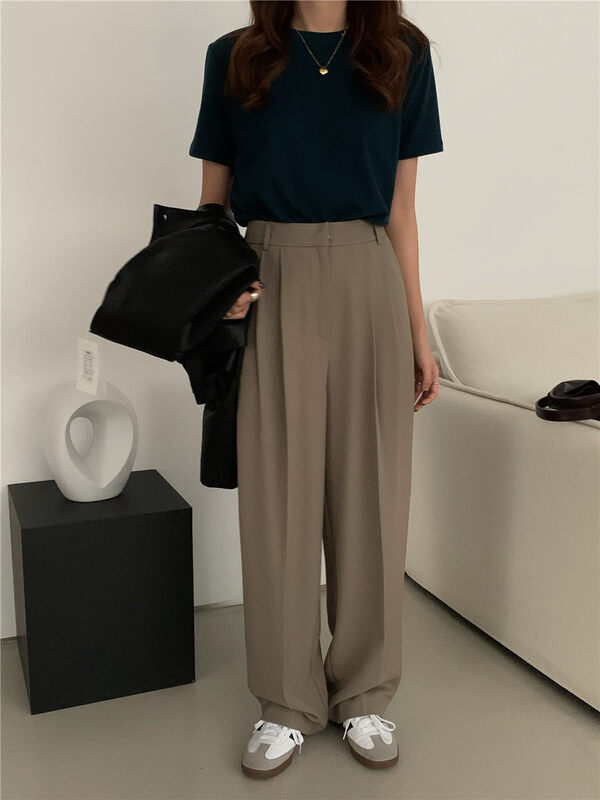 Autumn on the new![WANNA] High waist straight tube wide leg trousers 229855 # ZXL