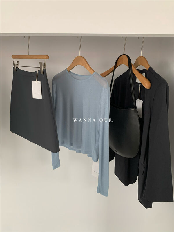 New in autumn! [WANNA OUR] Neat Loose Versatile Long Sleeve T-Shirt 89281# ZXL