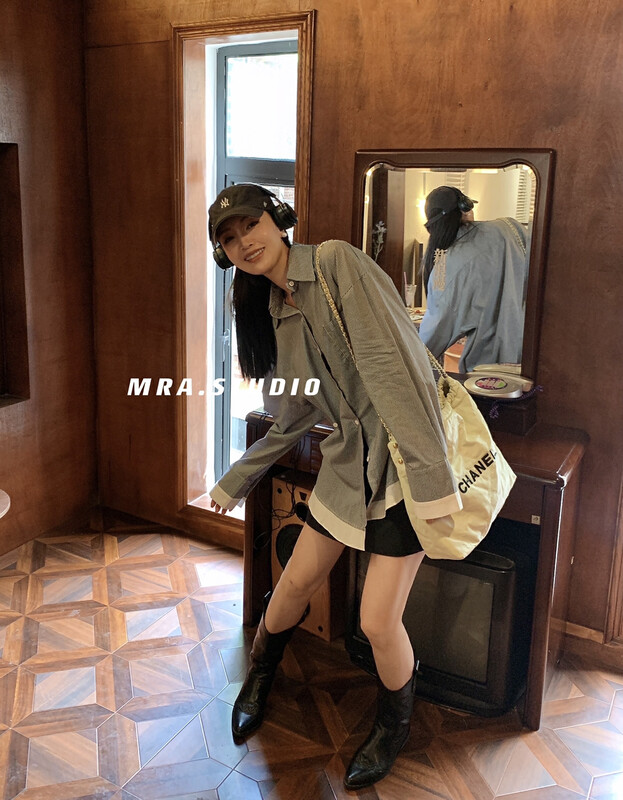 Original price 77.83! [MRA] Korean striped two-piece contrasting shirt J2339