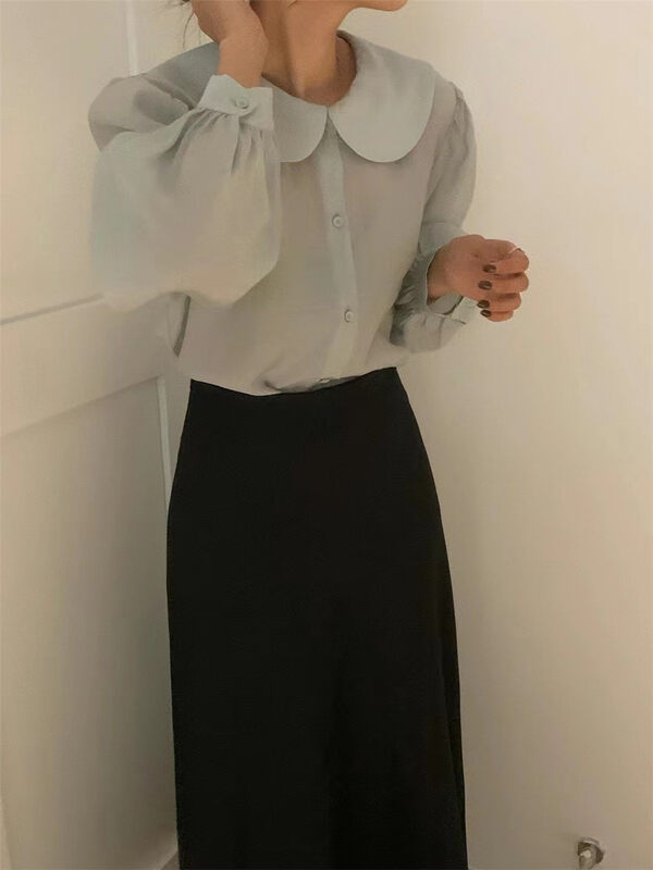 New in autumn! [WANNA] Doll collar slimming shirt 889819# ZXL