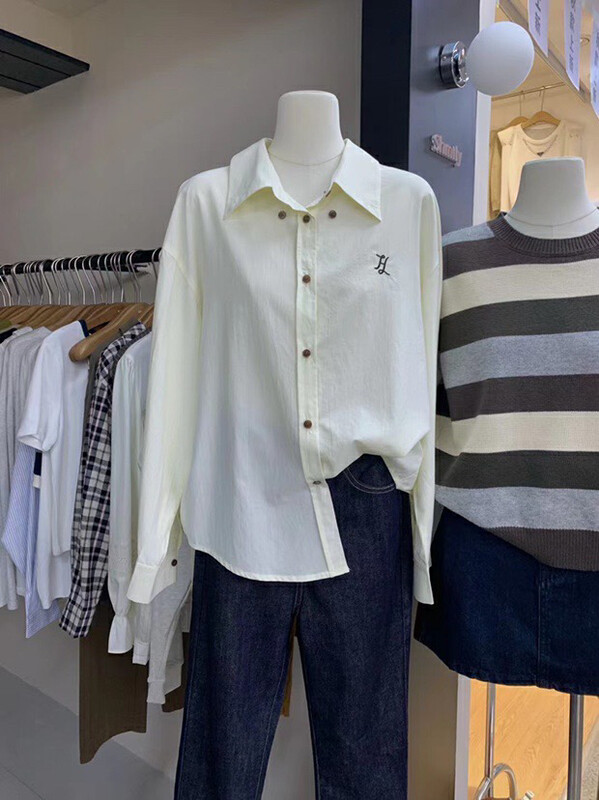 【LOVELY/SHMILY】Korean casual simple embroidered shirt S2100