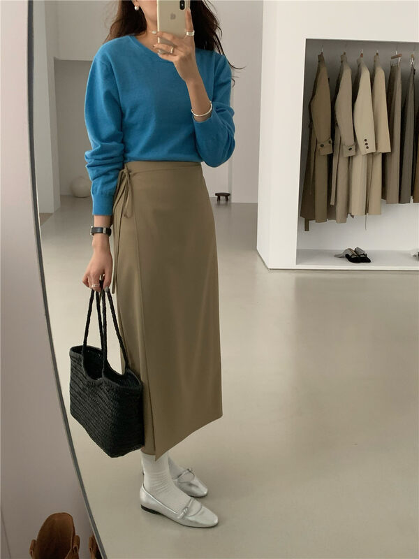 New in autumn! [WANNA] High waist simple all-match skirt 89338# ZXL