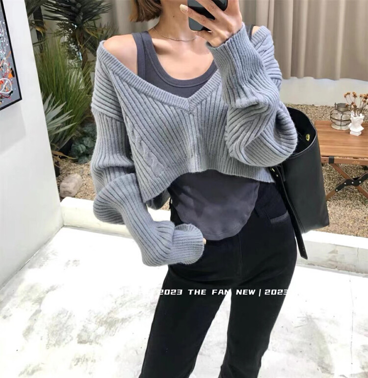 Autumn is new! [THE FAN] Korean Pullover Sweater + Sleeveless Versatile Vest Set 50961# ZXX