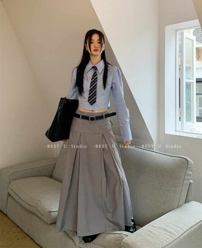 Autumn is new! [BEST U] Retro college style short shirt (with tie) 83585# LSW