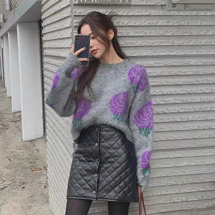 Winter on the new![AM GARDENIA] Designed with a soft, waxy flower knit jumper, YS1-671 # ZXX