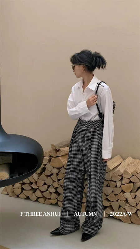 New in early autumn! [F.THREE three sisters] retro high waist plaid trousers 87393# XJ