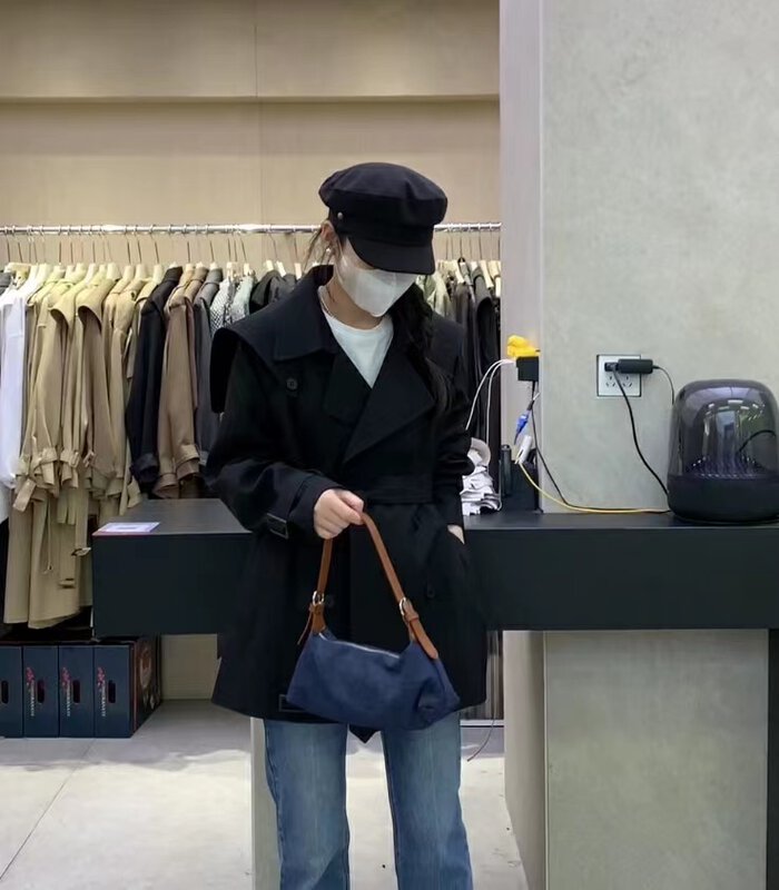 Autumn is new! [F.THREE three sisters] twill thick material double-breasted trench coat (with belt, detachable shawl) 95526# XJ