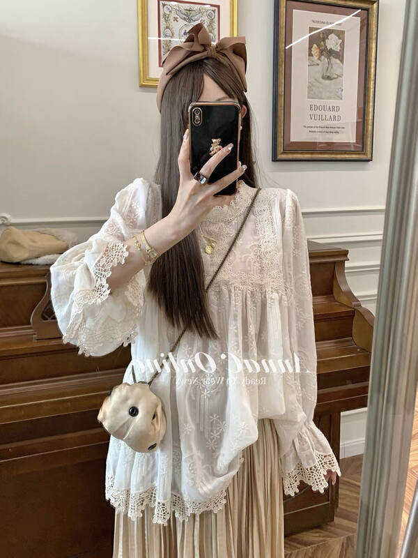 Autumn is new! [Ou Zhengsha] French lace shirt sweet heavy industry high-quality shirt (with suspenders) 19067# JJ