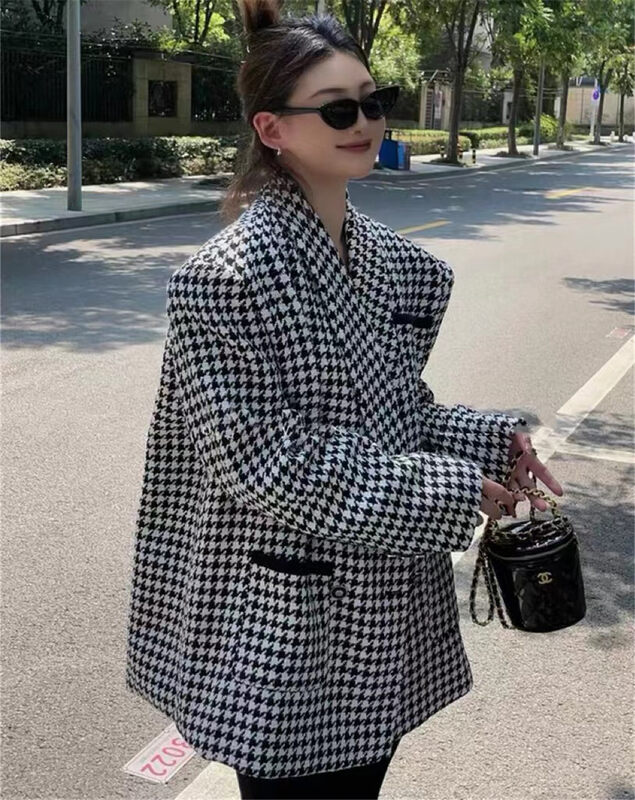 Winter on the new![C.H.Z] Korean version of long sleeve plaid short coat 80229 # WTT
