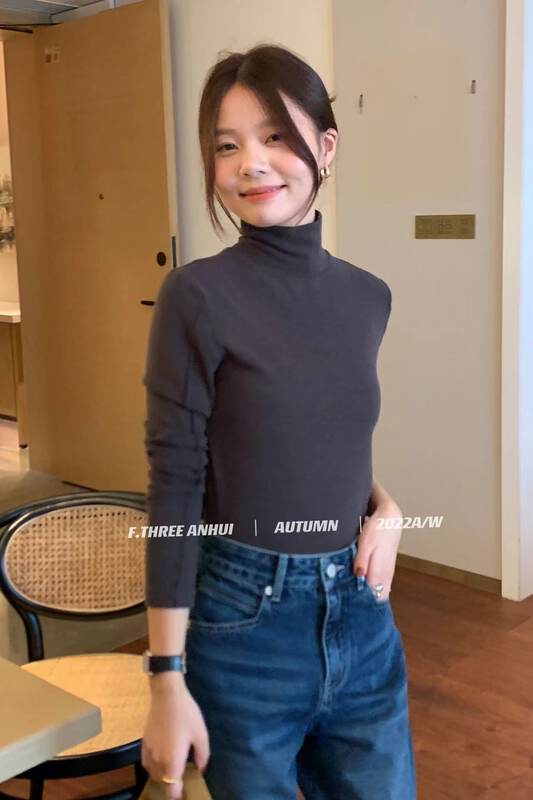 New autumn style! [F.THREE Sisters] Comfortable and simple, versatile, half high collar, long sleeve base coat 87523 # XJ