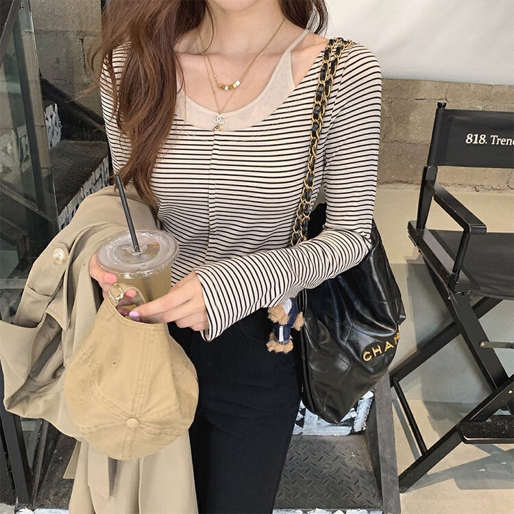 Autumn is new! [Yi Kaoru] Striped all-match Korean long-sleeved T-shirt 0296# HYY