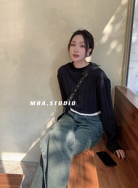 【MRA】Fashion Design Double Layer Stitching Short Shirt L1197