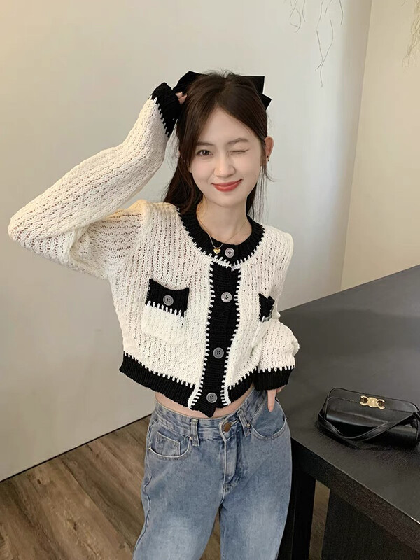 New in autumn! [F·P] Contrast color stitching round neck long-sleeved warm sweater T23FP# HBX
