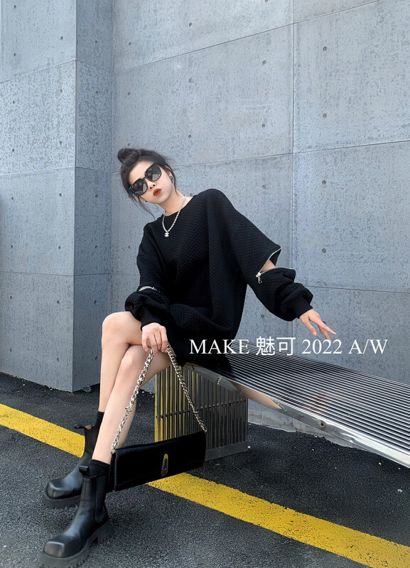 New in autumn! [MAKE] Atmospheric double-sleeve zipper diamond-shaped sweater 80085# OZQ
