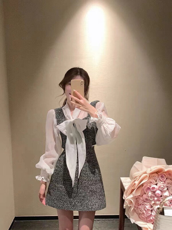 Autumn is new!【AM GARDENIA】Xiaoxiangfeng show waist design dress + chiffon shirt suit 1262# ZXX