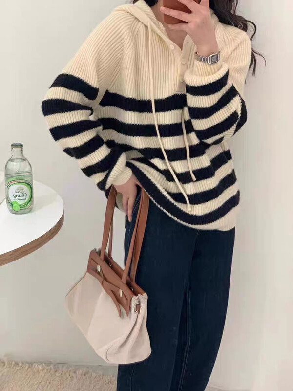 Autumn on the new![F · P] Stripe Looker Warm Sweater 528FP # HBX
