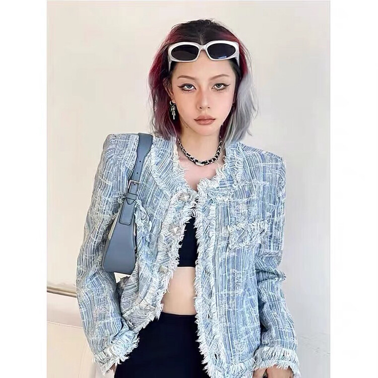 New in autumn! [Ou Zhengsha] Xiaoxiangfeng retro Western style age-reducing denim jacket 19081# JJ