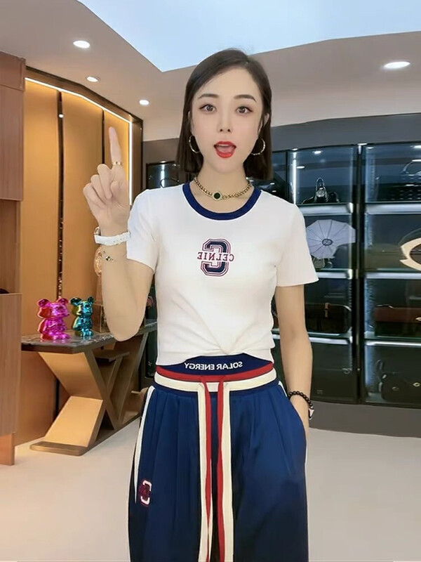 [Ou Zhengsha] Letter Embroidery Design Short Sleeve Shirt 18956# JJ
