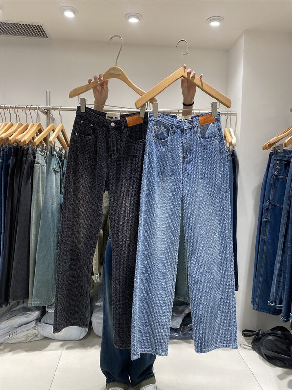 New in autumn! [JEANS] High waist and thin textured wide-leg jeans n930# LSW