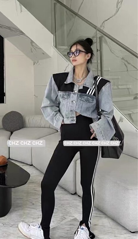 Autumn on the new![C.H.Z] Long Sleeve Breasted Striped Denim Coat 91330 # WTT
