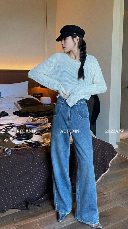 New in early autumn! 4 [F.THREE three sisters] wide-leg jeans with open waist design K1127# XJ
