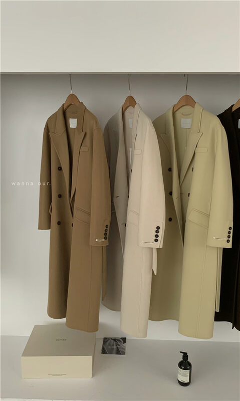 100% wool【WANNA OUR】Korean style double breasted long coat (with belt) 229829# ZXL