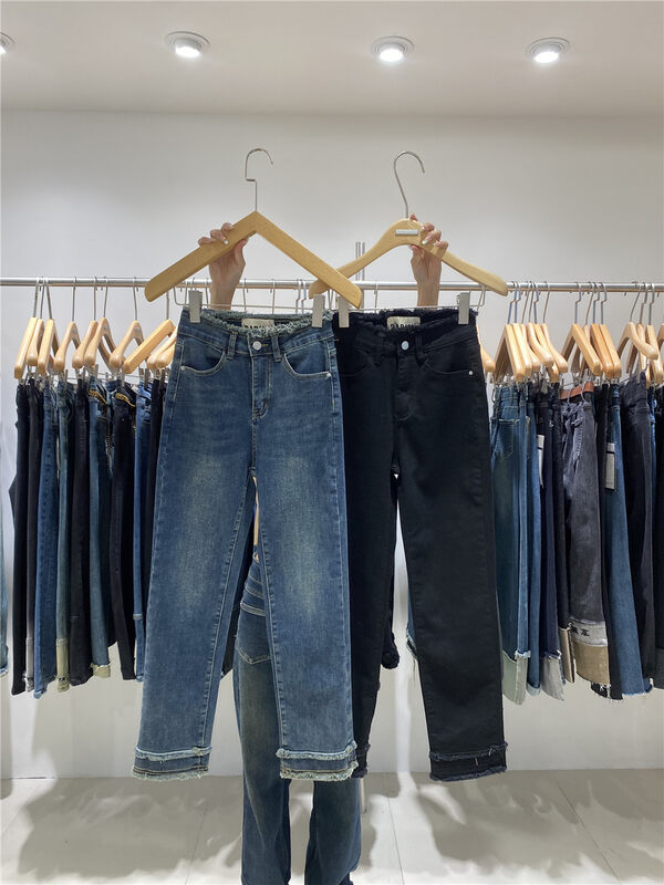 【JEANS】Double-hem frayed pipe jeans R277# LSW