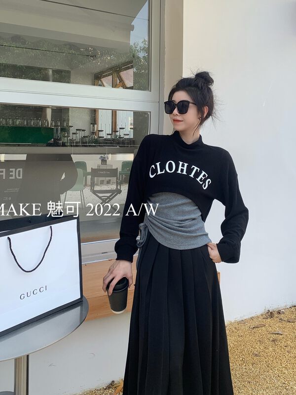 New in winter! [MAKE Charm] stand collar cloak shawl vest side drawstring fake two small shirts 50389# OZQ