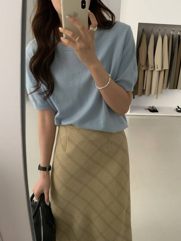 New in early autumn! [WANNA] Simple solid color short-sleeved sweater 96015# ZXL