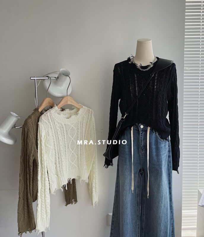 【MRA】Fashion fringed edge twist short knitted sweater DH301