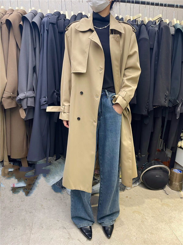 [F.THREE Three sisters] Korean version temperament double-breasted windbreaker (with a belt) 95536 # XJ