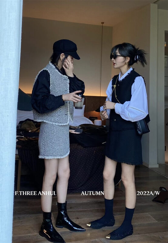Early autumn on the new!4[F.THREE three sisters] temperament socialite wind small fragrant wind vest + high waist A word skirt suit 87507 # XJ