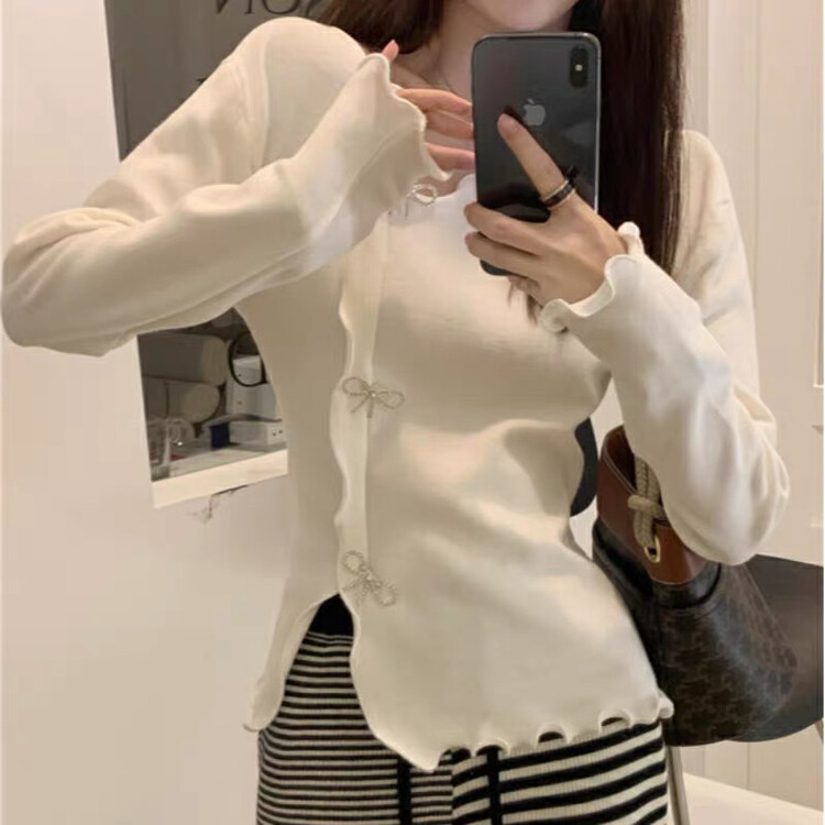 Autumn on the new![F · P] Irregular bow style knit sweater (with bow buckle pin) 56047-2 # HBX