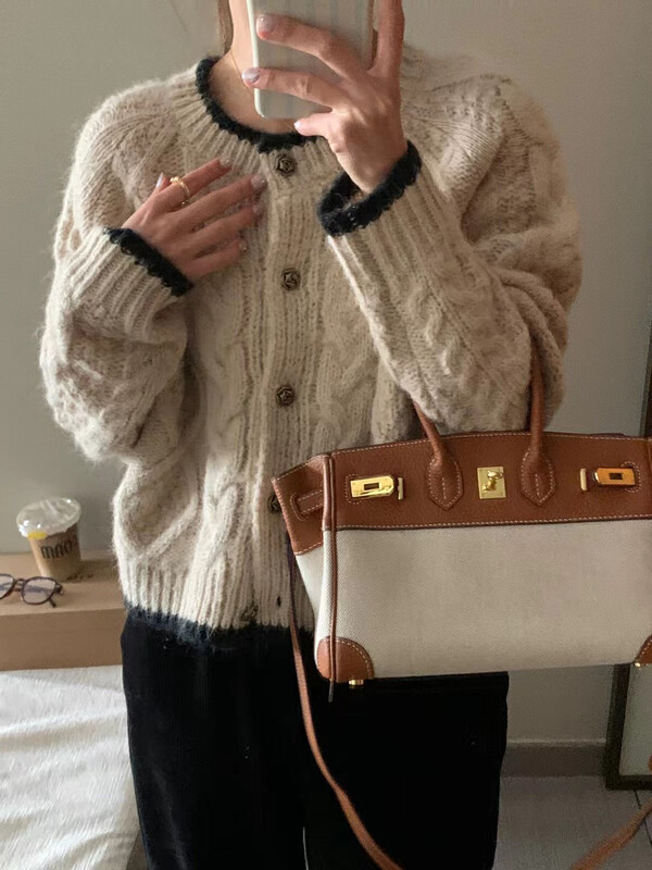 【LOVELY/SHMILY】Korean Retro Twist Small Fragrant Metal Button Sweater Cardigan Sweater M0827