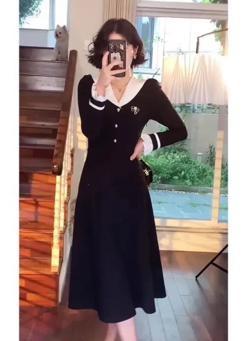 Autumn on the new![O Zhengsha] French Hepburn temperament dress 19073 # JJ