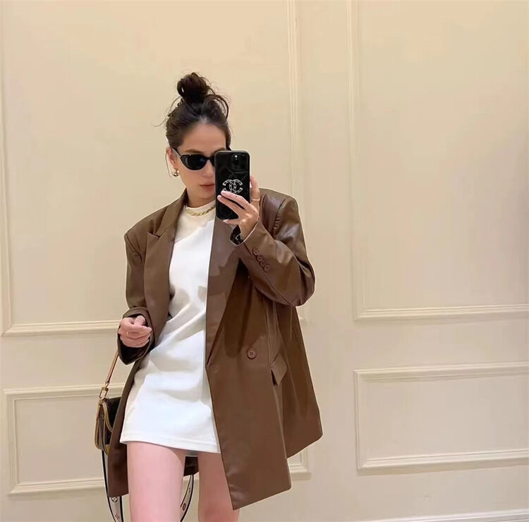 Autumn on the new![C.H.Z] Korean version of temperament loose leather clothes T78132 # WTT