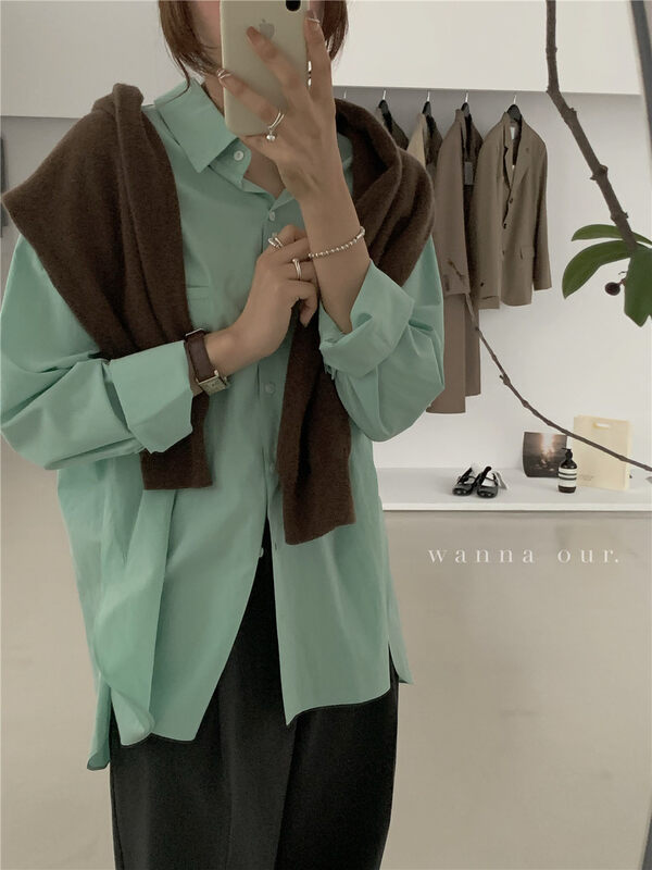 New in autumn! [WANNA] Korean loose commuter all-match shirt 89652# ZXL