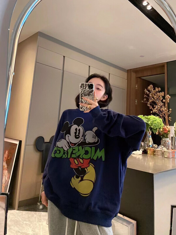 New in autumn! [NANCY] Niche design cartoon Mickey print loose all-match Western style long-sleeved T-shirt M7265# WPL