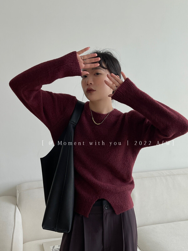 Autumn on the new![MOMENT WITH YOU] Round neck solid color simple warm sweater DB015 # LSW