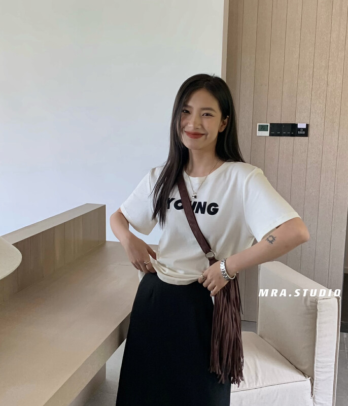 [MRA] New big-name fashion flocking alphabet short-sleeved T-shirt L1170 in early autumn
