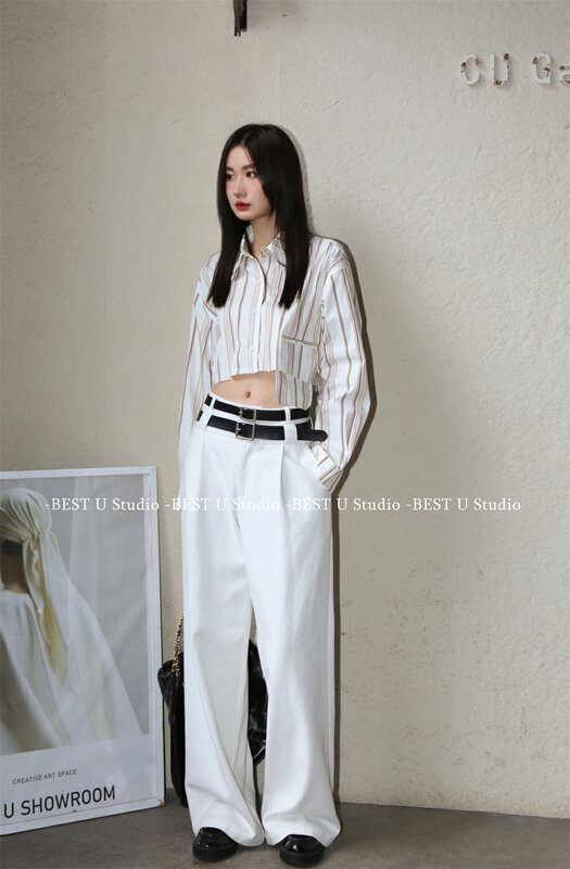 Autumn on the new![BEST U] Fashion Stripe Short Shirt 83617 # LSW