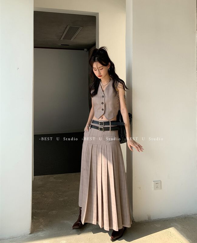 Autumn is new! [BEST U] Retro big brand drape super good slit skirt (without belt, single skirt) 60302# LSW